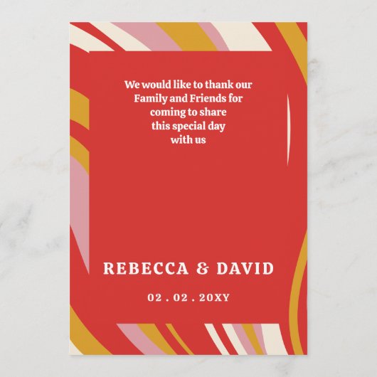 Retro Groovy 70s Ivoor Rood Bruiloft Menu (Achterkant)