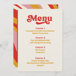Retro Groovy 70s Ivoor Rood Bruiloft Menu