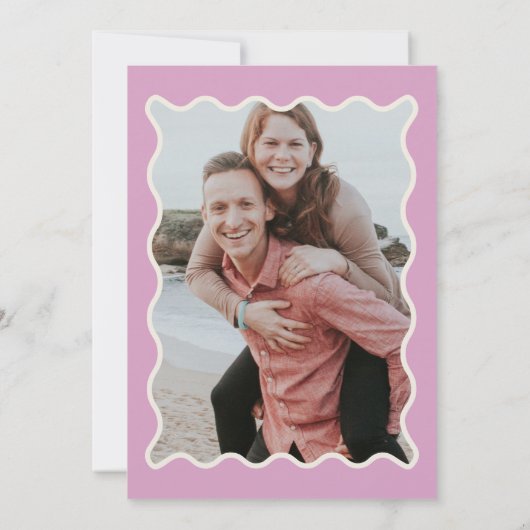 Retro Groovy 70s Ivoor Roze Disco Foto Save The Date (Achterkant)