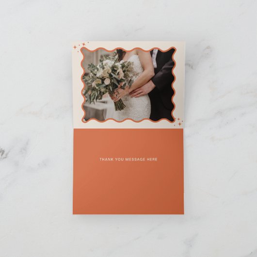 Retro Groovy 70s Ivoor Sinaasappel Disco Foto Bedankkaart (Binnen)