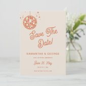 Retro Groovy 70s Ivoor Sinaasappel Disco Foto Save The Date (Staand voorkant)