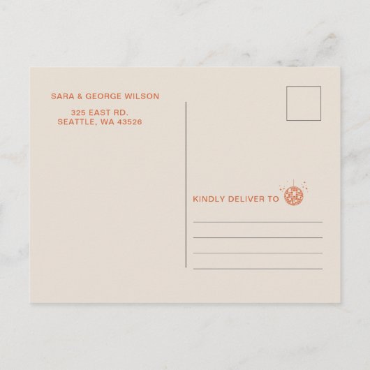 Retro Groovy 70s Ivoor Sinaasappel Disco Save The Aankondigingskaart (Achterkant)