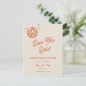 Retro Groovy 70s Ivoor Sinaasappel Disco Save The Aankondigingskaart (Staand voorkant)