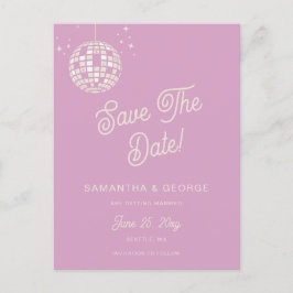 Retro Groovy 70s Ivory Disco Pink Save The Date Aankondigingskaart