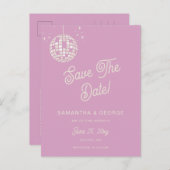 Retro Groovy 70s Ivory Disco Pink Save The Date Aankondigingskaart (Voorkant / Achterkant)