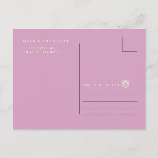 Retro Groovy 70s Ivory Disco Pink Save The Date Aankondigingskaart (Achterkant)