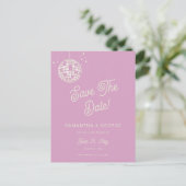Retro Groovy 70s Ivory Disco Pink Save The Date Aankondigingskaart (Staand voorkant)