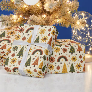 Retro Groovy 70s Kerstmis Cadeaupapier
