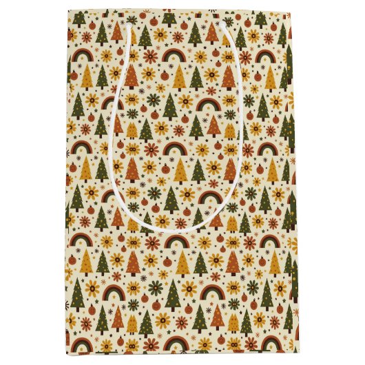 Retro Groovy 70s Kerstmis Medium Cadeauzakje (Voorkant)