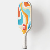 Retro Groovy 70s Kleurrijke Monogram Initiaal Pickleball Paddle (Links)