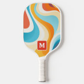Retro Groovy 70s Kleurrijke Monogram Initiaal Pickleball Paddle (Voorkant)