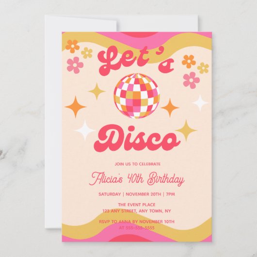 Retro Groovy 70s Laten we Disco Any Age Verjaardag Kaart (Voorkant)