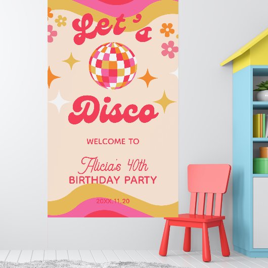 Retro Groovy 70s Laten we Disco Any Age Verjaardag Poster (Kinderkamer 1)