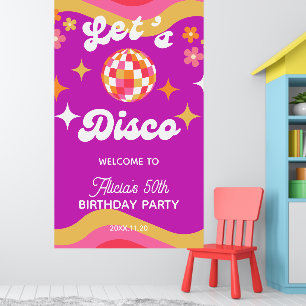 Retro Groovy 70s Let's Disco Verjaardag Welkom Poster