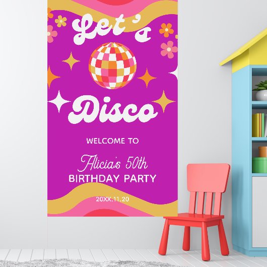 Retro Groovy 70s Let's Disco Verjaardag Welkom Poster (Kinderkamer 1)
