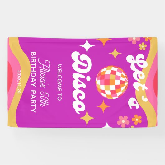 Retro Groovy 70s Let's Disco Verjaardag Welkom Spandoek (Horizontaal)