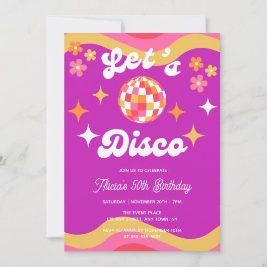 Retro Groovy 70s Let's Disco Verjaardagsfeest Kaart (Voorkant)