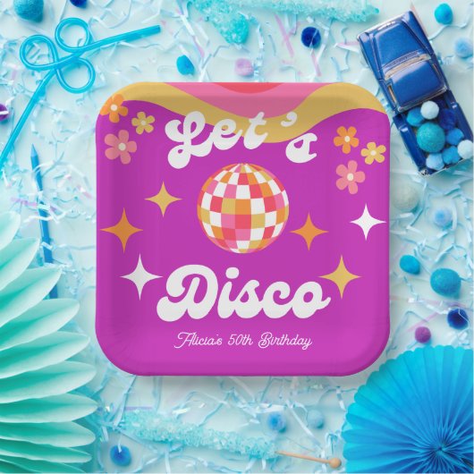 Retro Groovy 70s Let's Disco Verjaardagsfeest Papieren Bordje (Feest)