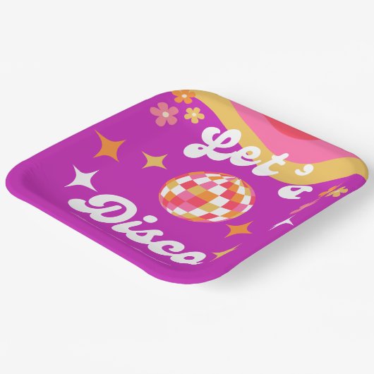 Retro Groovy 70s Let's Disco Verjaardagsfeest Papieren Bordje (Gebogen)