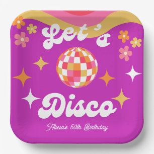 Retro Groovy 70s Let's Disco Verjaardagsfeest Papieren Bordje