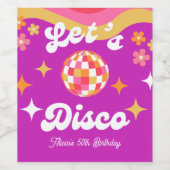 Retro Groovy 70s Let's Disco Verjaardagsfeest Wijn Etiket (Enkel label)