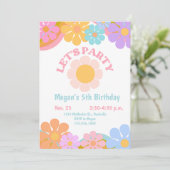 Retro Groovy 70s Meisjes Verjaardagsfeestje Bloeme Kaart (Staand voorkant)