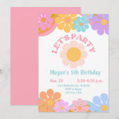 Retro Groovy 70s Meisjes Verjaardagsfeestje Bloeme Kaart (Voorkant / Achterkant)