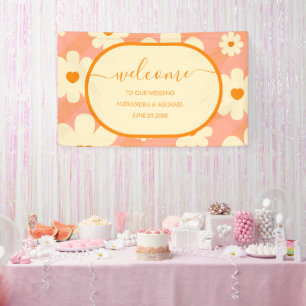 Retro Groovy 70's met een gedempte Tones Wedding B Spandoek