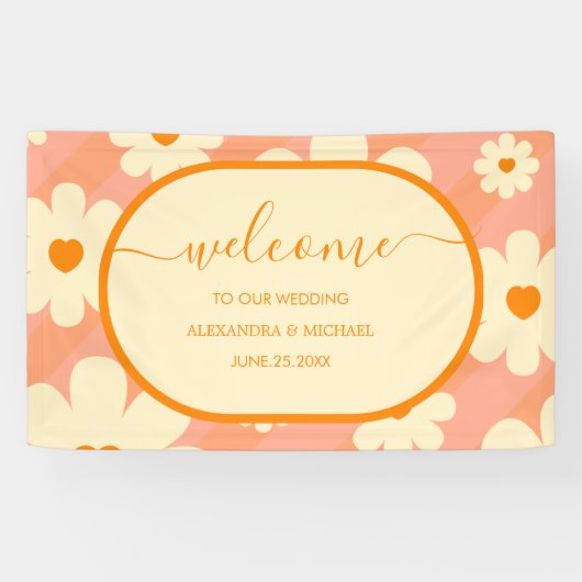 Retro Groovy 70's met een gedempte Tones Wedding B Spandoek (Horizontaal)