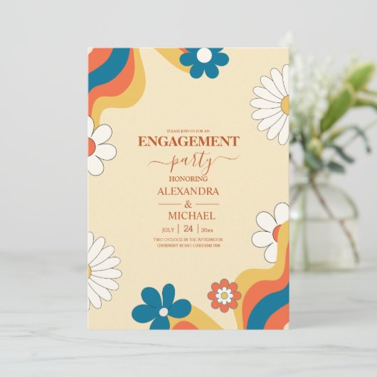 Retro Groovy 70's met een gedempte tones Wedding I Kaart (Staand voorkant)