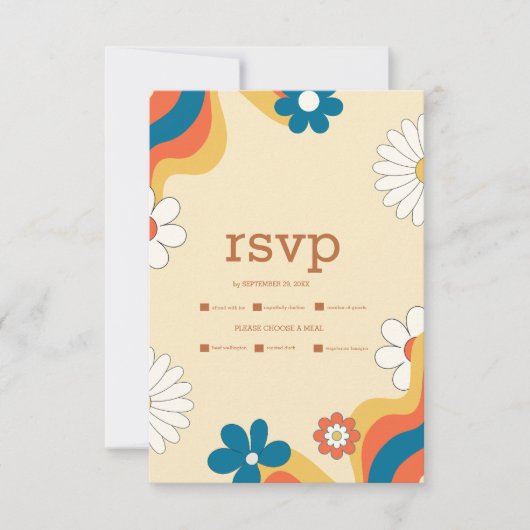 Retro Groovy 70's met een gedempte toon weddenscha RSVP Kaartje (Voorkant)