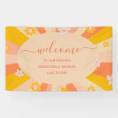 Retro Groovy 70's oranje geel huwelijk Spandoek (Horizontaal)