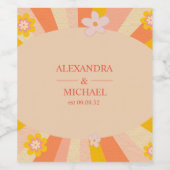 Retro Groovy 70's oranje geel huwelijk Wijn Etiket (Enkel label)