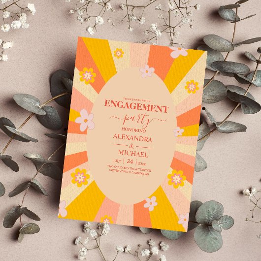 Retro Groovy 70's oranje geel Verloving Kaart