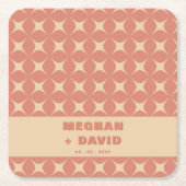 Retro Groovy 70s Patroon Boho Terracotta Bruiloft Kartonnen Onderzetters (Voorkant)
