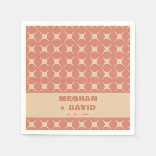 Retro Groovy 70s Patroon Boho Terracotta Bruiloft Servet (Voorkant)