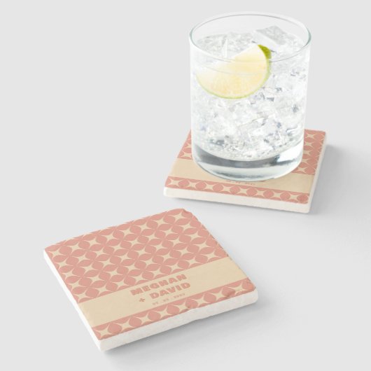 Retro Groovy 70s Patroon Boho Terracotta Bruiloft Stenen Onderzetter (Zijkant)