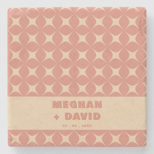 Retro Groovy 70s Patroon Boho Terracotta Bruiloft Stenen Onderzetter (Voorkant)