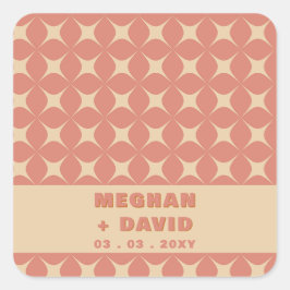 Retro Groovy 70s Patroon Boho Terracotta Bruiloft Vierkante Sticker
