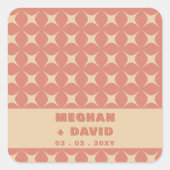 Retro Groovy 70s Patroon Boho Terracotta Bruiloft Vierkante Sticker (Voorkant)
