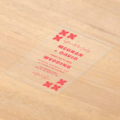 Retro Groovy 70s Patroon Roze Rood Bruiloft Acryl Uitnodigingen (Laagn)