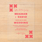 Retro Groovy 70s Patroon Roze Rood Bruiloft Acryl Uitnodigingen (Voorkant)