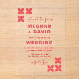 Retro Groovy 70s Patroon Roze Rood Bruiloft Acryl Uitnodigingen