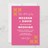 Retro Groovy 70s Patroon Roze Sinaasappel Bruiloft Kaart (Voorkant)