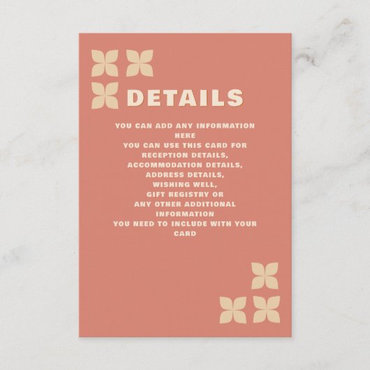 Retro Groovy 70s Patroon Terracotta Bruiloft Informatiekaartje (Voorkant)