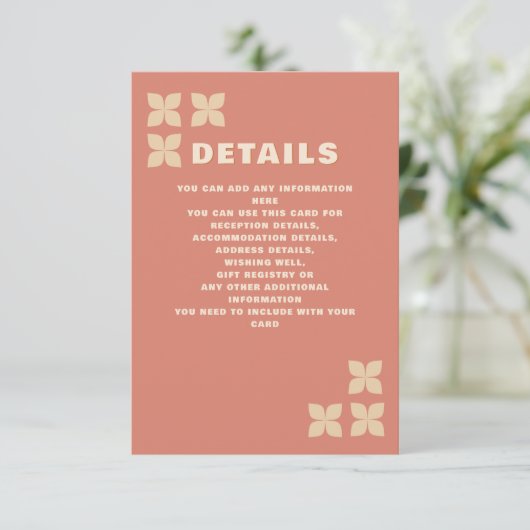 Retro Groovy 70s Patroon Terracotta Bruiloft Informatiekaartje (Staand voorkant)