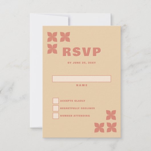 Retro Groovy 70s Patroon Terracotta Bruiloft RSVP Kaartje (Voorkant)