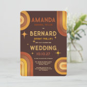 Retro Groovy 70's Rainbow Arch Typografie Huwelijk Kaart (Staand voorkant)