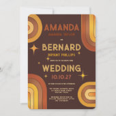 Retro Groovy 70's Rainbow Arch Typografie Huwelijk Kaart (Voorkant)