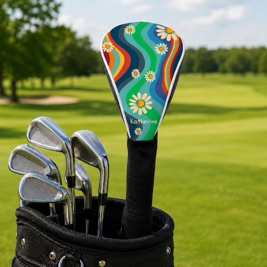 Retro Groovy 70's Regenboog Daisy Naam Golfheadcover